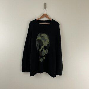 Wooden Ship Camo Skull Crew Chunky Knit Sweater Black/Fatigue Green Size M/L